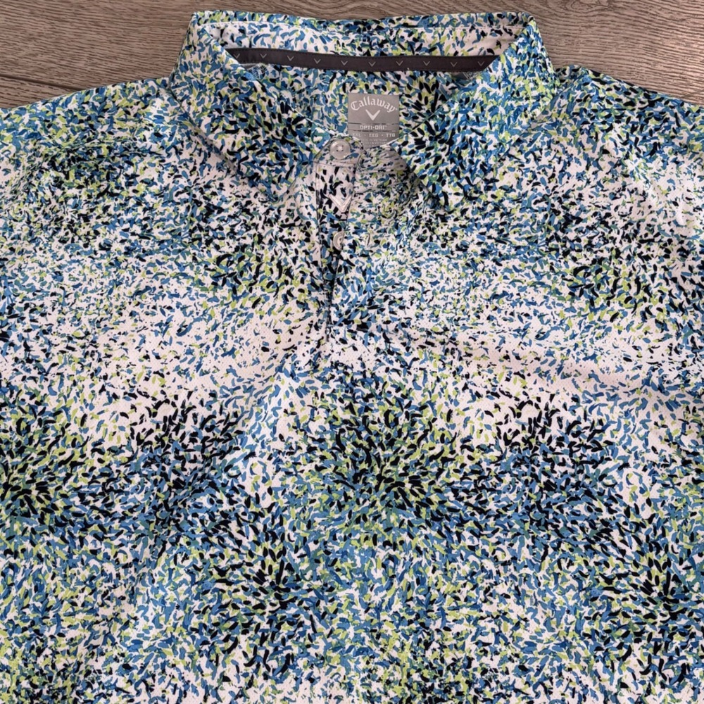 Callaway Golf Polo Shirt Mens XXL Blue Green Abstract Print Pattern Opti-Dri